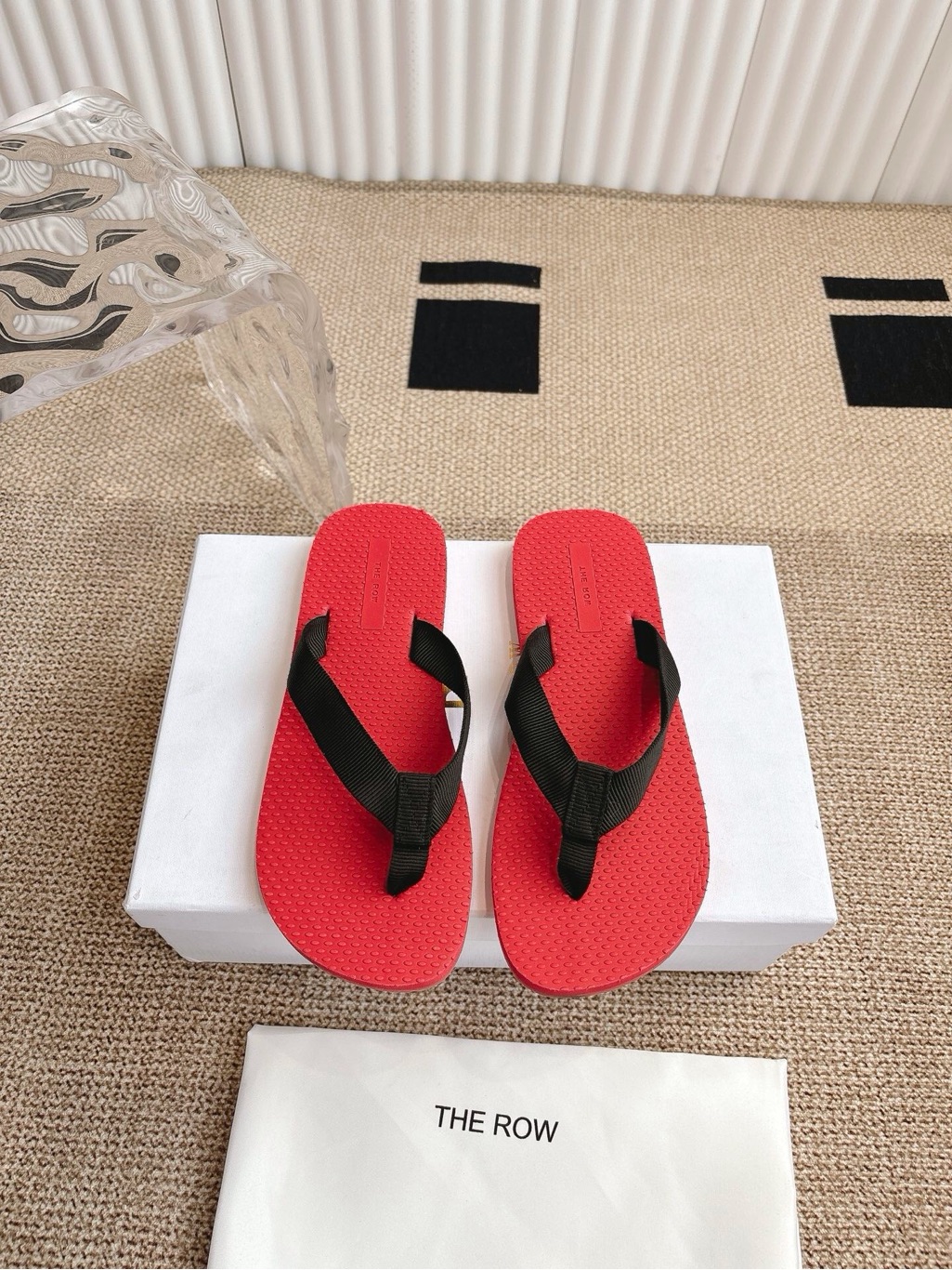 The Row Red Flip Flops With Black Straps